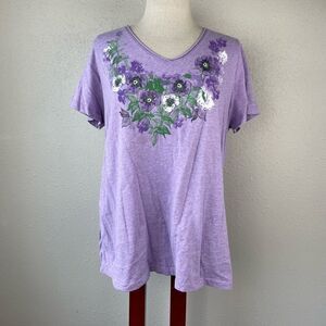 Laura Scott Floral V-Neck Top Size XL EUC